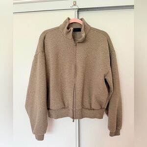 Fear Of God Essentials Zip Up Collar Fleece Sweatshirt Jacket brown -xs